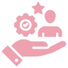 Hand holding icon with gear and person.