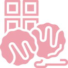 Chocolate and truffles icon in pink.