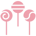 Three pink lollipops on black background.